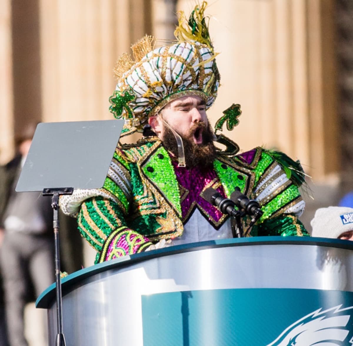 Jason Kelce at the Super Bowl LII victory parade.