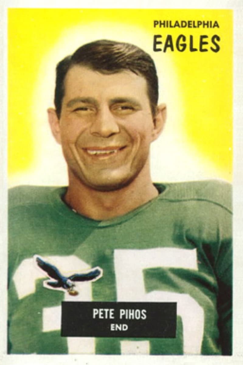 Pete Pihos on his 1955 Bowman football card.